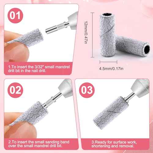 200 Pcs Nail Drill Bits Small Sanding Bands with 3.1mm Mandrel Bit, Mini Sanding Bands Nail File for Acrylic Gel Manicures and Pedicure (Zebra, 150 Grit)