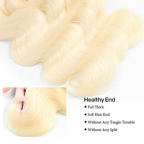 613 Blonde Body Wave Human Hair Bundles - 22-26 Inch, 3 Pack