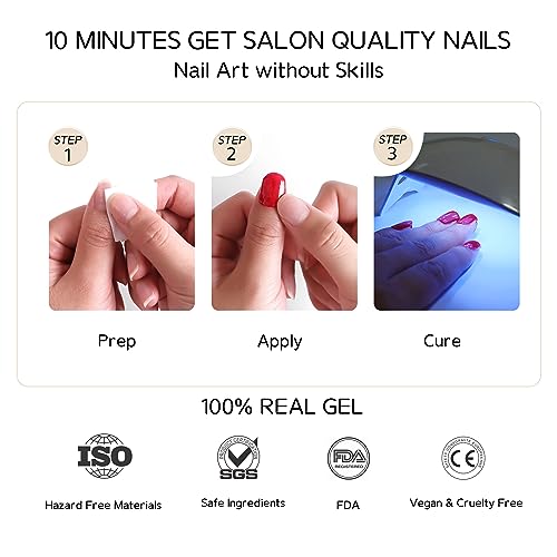 Ekkyo In Semi Cured Gel Nail Strips, Easy to Apply & Remove Gel Nail Wraps, Long Lasting, Get Salon-Quality Nail Art at Home, Includes 20 Pcs Nail Stickers, Prep Pads, Nail File, Wooden Stick, Blue Gold Ribbon