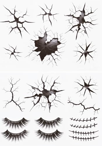 Halloween Cracked Glass Face Tattoo Set with Eyelashes