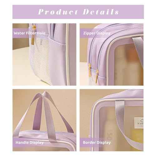 Large Travel Toiletry Bag with Dry Wet Separation? Waterproof Wash Bag for Women, Clear & Matte shower bag for Gym, Overnight, Swimming, and Business Trips