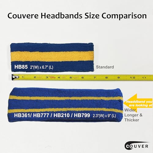 Couver HB799 Long Thick Wider Tan Basketball Headband Terry Cloth with 2 Black Stripes, 1 Piece