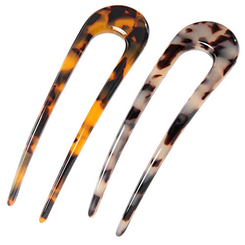 Fsmiling 2 Pack French Hair Pins Tortoise Shell U-Shaped Hair Sticks for Elegant Updos
