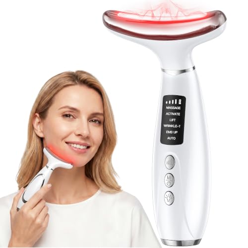 GIHWRRI White 7-Color LED Face and Neck Light Therapy Massager with EMS & Heat
