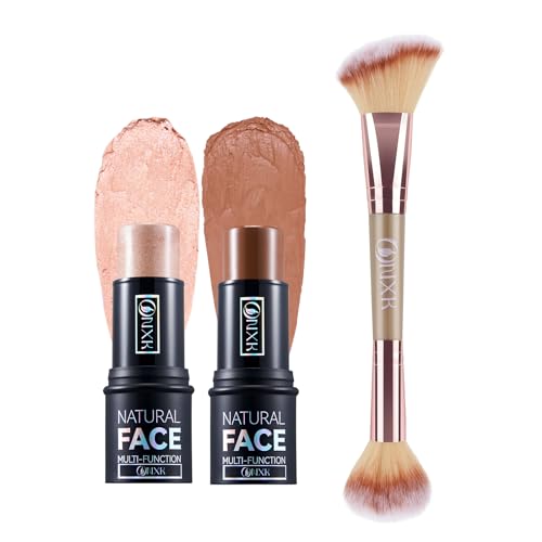 Highlighter Makeup Cream Contour Stick - Easy to Apply Natural Bronzer Stick & Blush Stick Non-greasy & Waterproof Blush for Cheeks Face Beauty Makeup Kit(Including Makeup Blush)