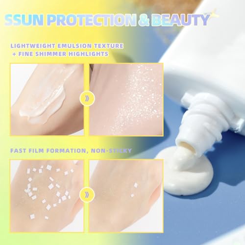Shimmer Face Primer with SPF 30, Brightening Fine Glitter Sunscreen Primer, Moisturizing & Oil-Control, Non-Greasy Highlighting Base for Natural Glow and Sun Protection