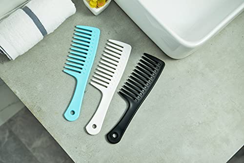 Wide Tooth Detangling Comb for Curly Long Wet Hair - Blue, White, Black - Professional Hair Care