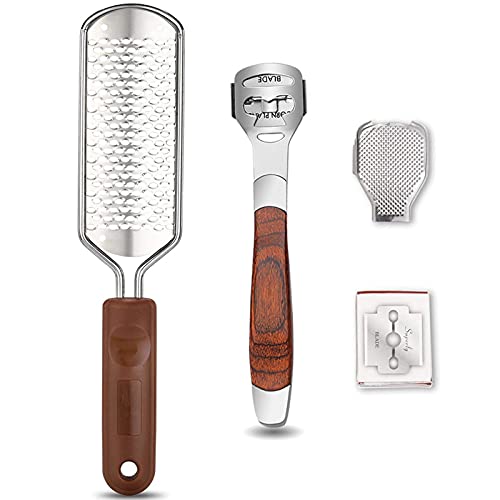 2-Pack Pedicure Kit - Stainless Steel Foot Rasp & Wood Callus Shaver Set