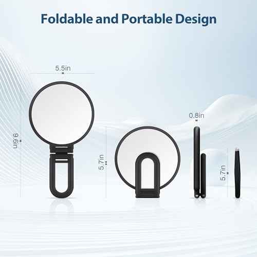 B Beauty Planet 30X Magnifying Mirror, Hand Mirror with Handle, Double Sided Hand Mirror with 30X/1X Magnification, Travel Essential Portable Foldable Makeup Mirror for Precision Makeup Black