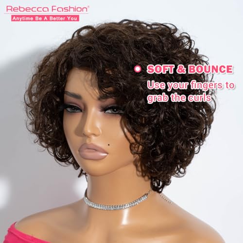 Short Curly Bob Wig for Black Women - 100% Human Hair, Chocolate Brown