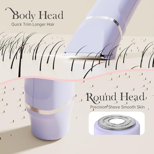 Bikini Trimmer for Women - Wet/Dry Womens Electric Shaver for Legs, Replaceable Body Hair Blade Heads&Hair Remover for Face Head, No Nick, No Cut, No Razor Burn, Purple