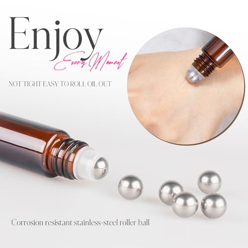 10ml Amber Glass Roller Bottles for Essential Oils, 4-Pack