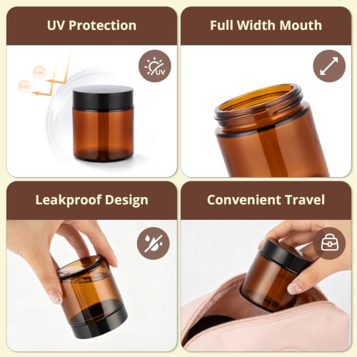 4 oz Amber Glass Jars with Lids, 4 Pack Airtight