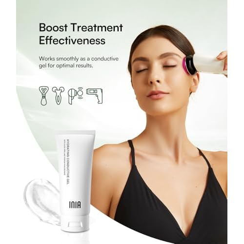 INIA Micro-current Conductive Gel for Facial and Body Skin Care Machines ? Hydrating Gel Primer with Hyaluronic Acid, Anti-Aging & Skin Tightening for Women and Men, 10.56 Fl Oz