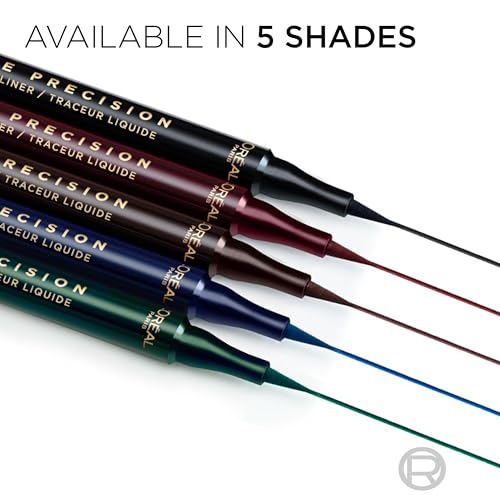L'Oreal Paris Haute Precision Waterproof Liquid Eyeliner, Smudge-Proof Eye Liner with Micro-Tip, for up to 28HR Eye Makeup Wear, 010 Black Silk