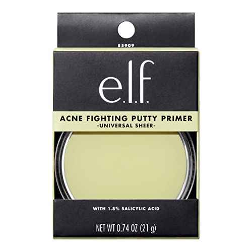 e.l.f. Acne Fighting Putty Primer, Infused with 1.8% Salicylic Acid, Helps Prevents Future Breakouts & Helps Reduce Redness, Minimizes Appearance of Pores, Preps & Primes Skin, 0.74 Oz (21g)
