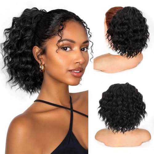 Isaic Curly Drawstring Ponytail Extension - 8 Inch, Jet Black