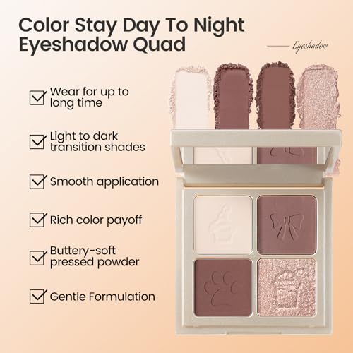 Noerrors Plum Light Burgundy Eyeshadow Quad Palette, Nude Beige Brown Taupe Mauve Natural Velvet Matte Eyeshadow for Women, Silky Fine Powder Lightweight Blendable Neutral Shimmer Eye Makeup Palette