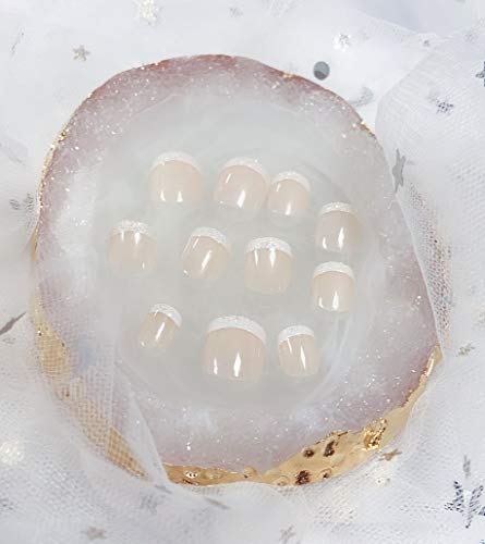 MISUD Kids Press-On Nails with White French Tips - 24 pcs