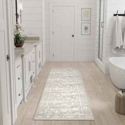 Nourison Home Vintage Washables Grey 2'2" x 8' Area Rug - Easy Clean, Non Shedding, Bed Room, Living Room, Dining Room, Kitchen (8' Runner)