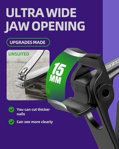SZQHT Black Ultra Wide Jaw Opening Toenail Clippers for Thick Nails Heavy Duty Stainless Steel