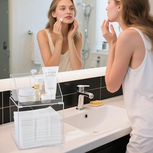 Anyoifax Disposable Facial Towels Storage Compatible with Clean Skin Club Clean Towel XL Double Layer Acrylic Box Cotton Pads Container Qtip Bin Face Towelettes Holder for Bathroom Counter, Clear