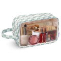 Narwey Clear Toiletry Bag for Women - Green Checkerboard Travel Organizer, Waterproof Cosmetic Storage