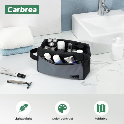 Carbrea Small Travel Toiletry Bag - Black, Medium Size, Compact & Durable