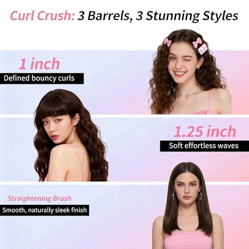DYHOO 3-in-1 Automatic Hair Curler Set with Straightening Brush & 2 Barrels