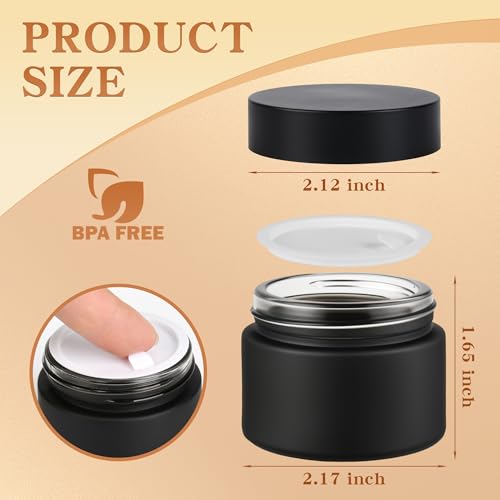 Glass Jars with Lids,Eco-Friendly Cosmetic Containers with Airtight Black Lids & Liners, Multi-Color Options for Cream, Lotion, Body Butter, DIY Skincare Travel Jars (Frosted Black, 2oz)