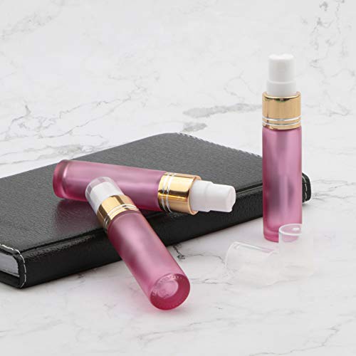 10Pcs Glass Spray Bottles, 10ml (1/3oz) Matte Pink Sprayer Bottle with Funnels Droppers, Fine Mist Sprayer Atomizer Vials for Essential Oils Perfume Cosmetic Liquid