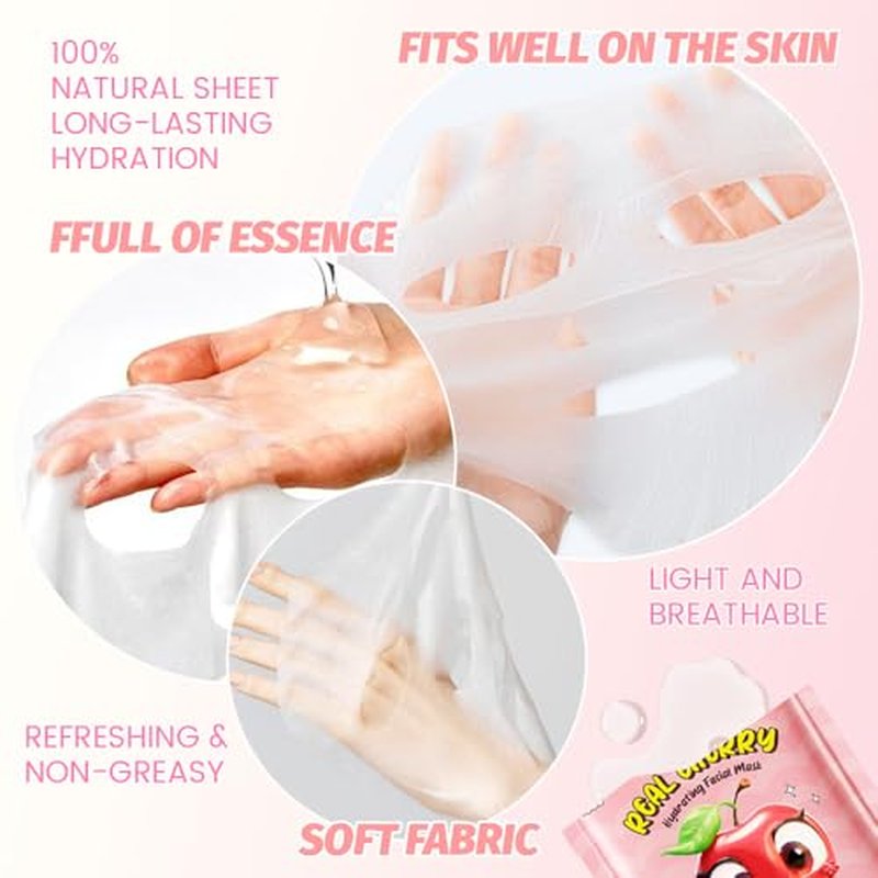 evpct 12-Pack Fruit Sheet Face Facial Masks for Women Skincare Spa, Facial Spa Day Slumber Sleepover Birthday Party Favors Supplies, Natural Ingredients, Hydrate and Soothe for All Skin Types, SetA01