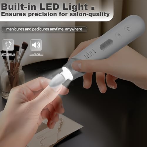 Cordless Electric Nail File Drill with LED Light & 10 Accessories
