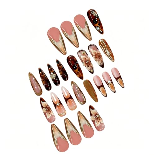 Fall 3D Floral Press On Nails Medium Almond - 24pc