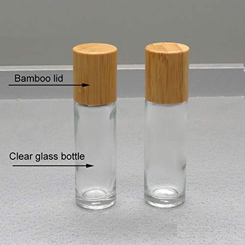 LasenSensm 4-Pack 15ml Clear Glass Refillable Essential Oil Roller Bottles with Bamboo Lid, Stainless Steel Roller Ball, 3ml Dropper, Perfect for Travel & DIY