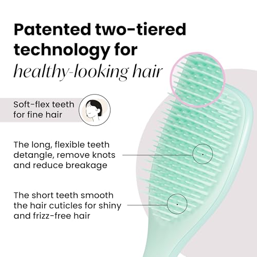 Tangle Teezer Fine & Fragile Detangler Hairbrush Duo, Eliminates Knots & Reduces Breakage, Large & Travel-Size, Blue & Mint