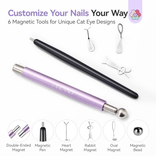SAVILAND Purple Cat Eye Magnet Set for Nails with Double-Head & Heart Design - 5PCS