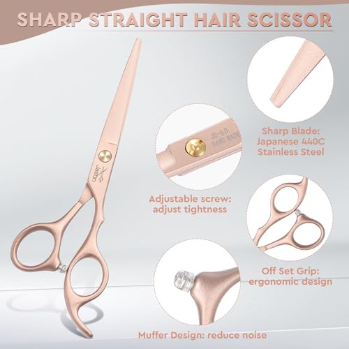 JASON 6-Inch Hair Cutting Scissors Set with Thinning Shears & Accessories, Rose Gold