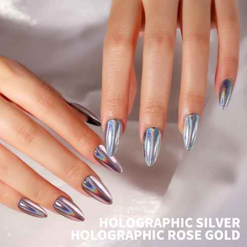 Teenitor Chrome Nail Powder With 3D Gel, Gold and White Pearl Finish - Nail Art Tools and Supplies