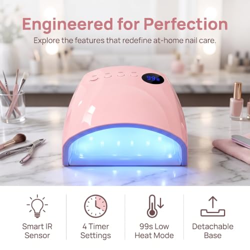 Pink 96W Cordless UV LED Nail Lamp with 4 Timers & Auto Sensor - Nailartane