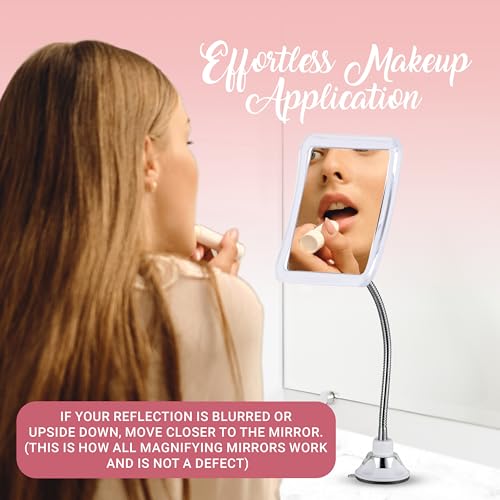 Flexible 10X Magnifying Makeup Mirror with Adjustable Gooseneck and Suction Cup - 2 in 1 Table Mirror and Wall Mount Mirror for Vanity and Bathroom Use - 6.3 x 6.3 Inch (Square)