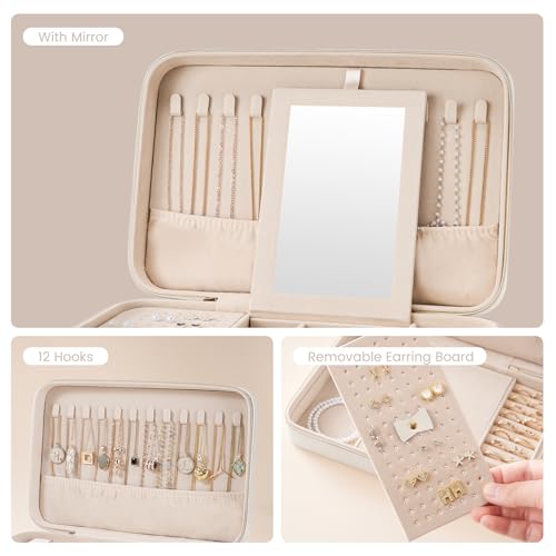 Lolalet Travel Jewelry Case with Mirror & Storage Bag, Large