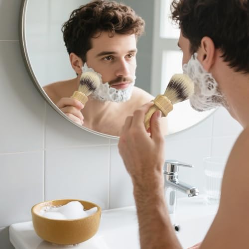Men's Shaving Kit with Natural Boar Bristle Shaving Brush, Pure Bamboo Shaving Brush Stand with Bowl | Complete Wet Shaving Set for Smooth & Luxurious Shave