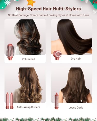 5-in-1 Hot Air Styler Brush Set - Fast Drying Hair Dryer with Auto Wrap Curlers