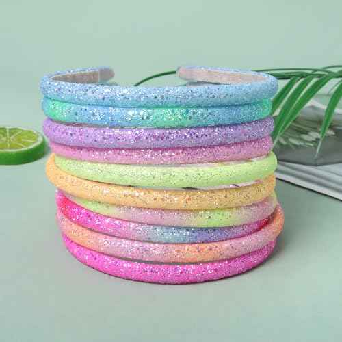 Fishdown Glitter Headband for Girls Women Sparkle Headband Accessory Set of 10