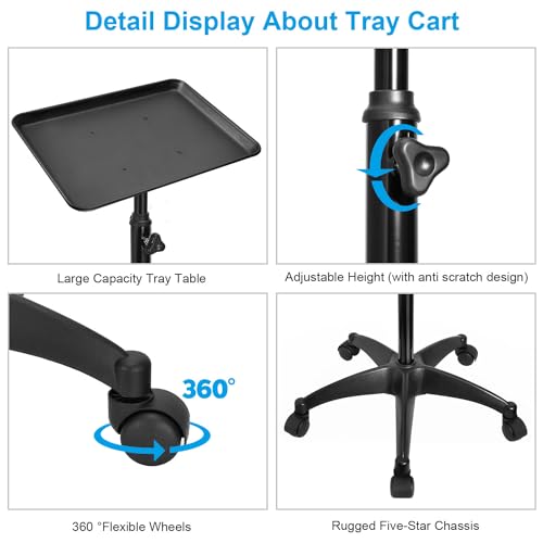 Height Adjustable Salon Rolling Cart Aluminum Tray