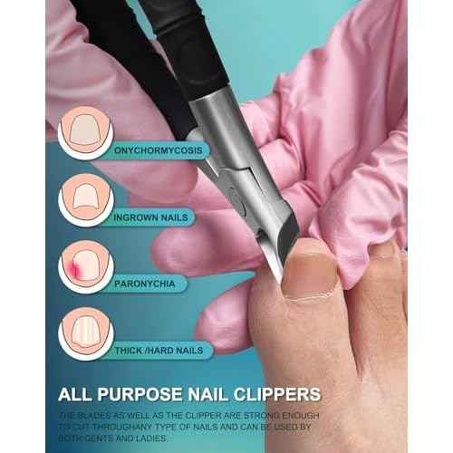 22MM Wide Jaw Toe Nail Clippers for Thick Nails,Podiatrist Ingrown Toenail Tool for Seniors,Professional Heavy Duty Nail Trimmer Cutter for Men,Ergonomic Antl-Slip Handle (Black)