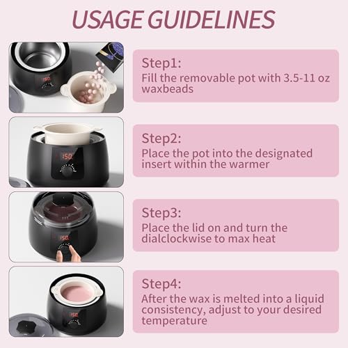 Wax Warmer, Waxing Kit for Women, Hot Melt Hard Wax Warmer for Hair Removal, Wax Heater wax kit with Non-Stick Easy Clean Pot for Home or Salon.