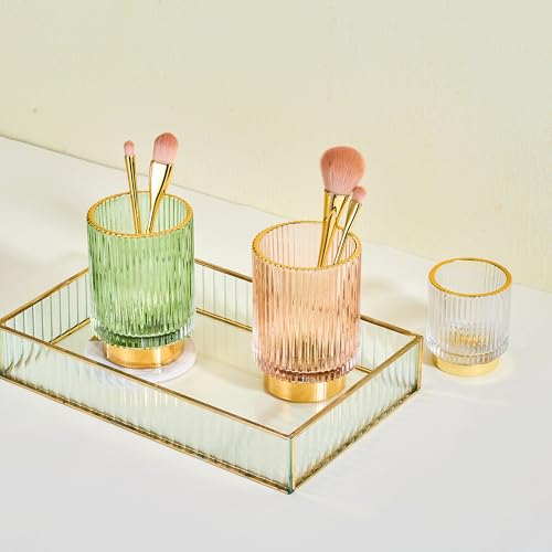 Vintage Glass Makeup Brush Holder with Gold Metal Base