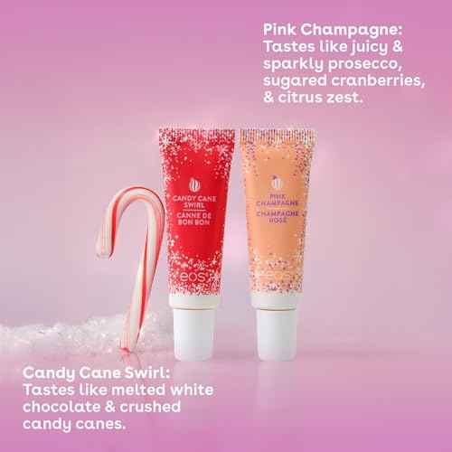 eos Holiday 24H Moisture Super Balm Gift Set, Pink Champagne & Candy Cane Swirl, Limited Edition, Stocking Stuffers, Holiday Lip Mask, 0.35 fl oz, 2-pack